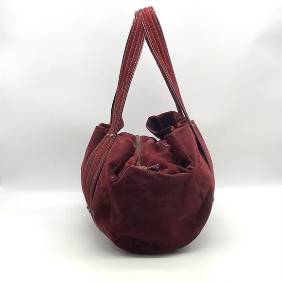 Kale Dark Red Suede Leather Large Shoulder Bag - Picture 4 of 12